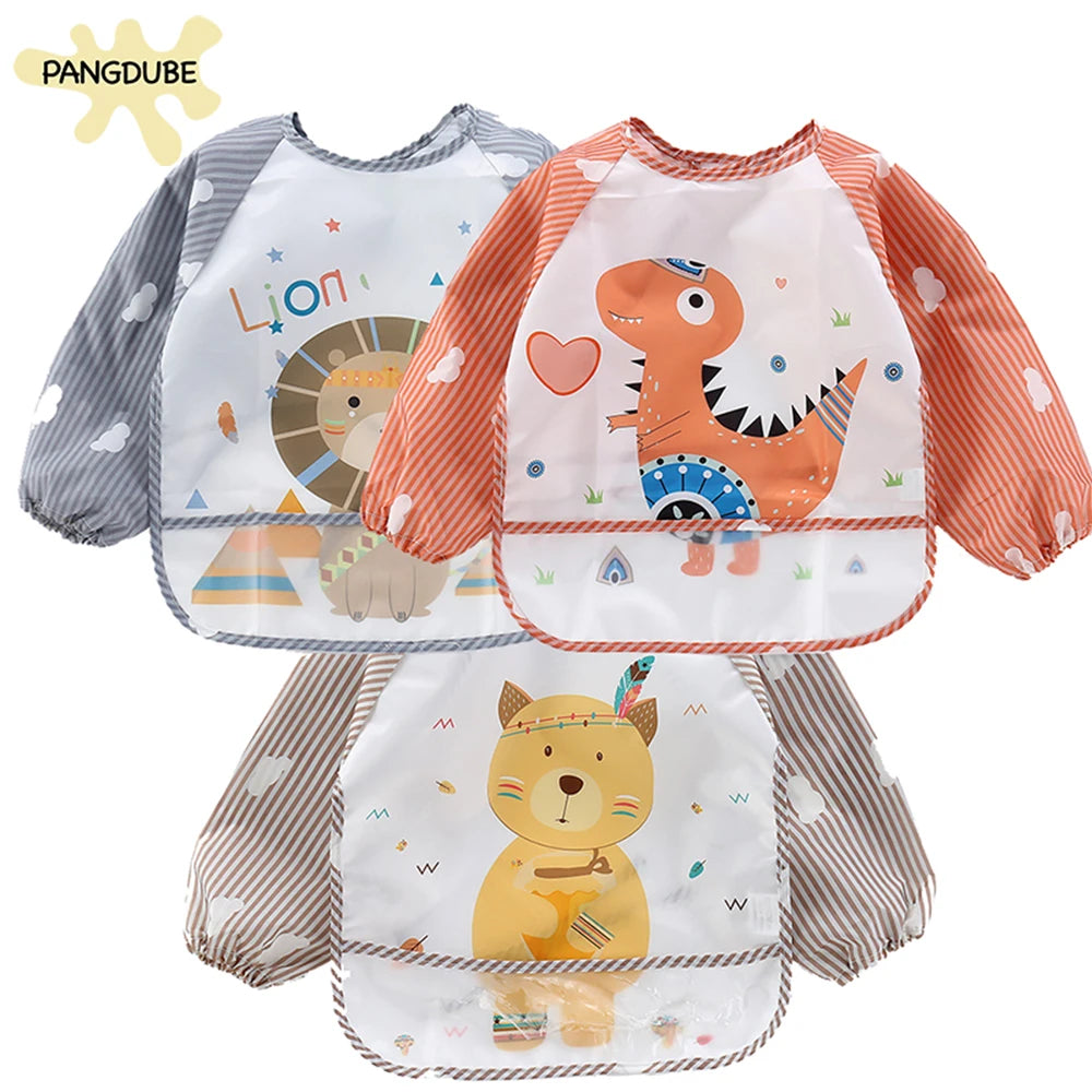 PANGDUBE Waterproof Art Smock Long Sleeve Coverall with Pocket Toddler Painting Apron Baby Feeding Bib for Boys Girls Bib