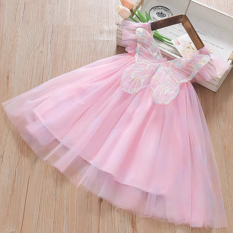 Summer New Colorful Chiffon Baby Girl Princess Dress, Cute Butterfly Wing Children'S Clothing