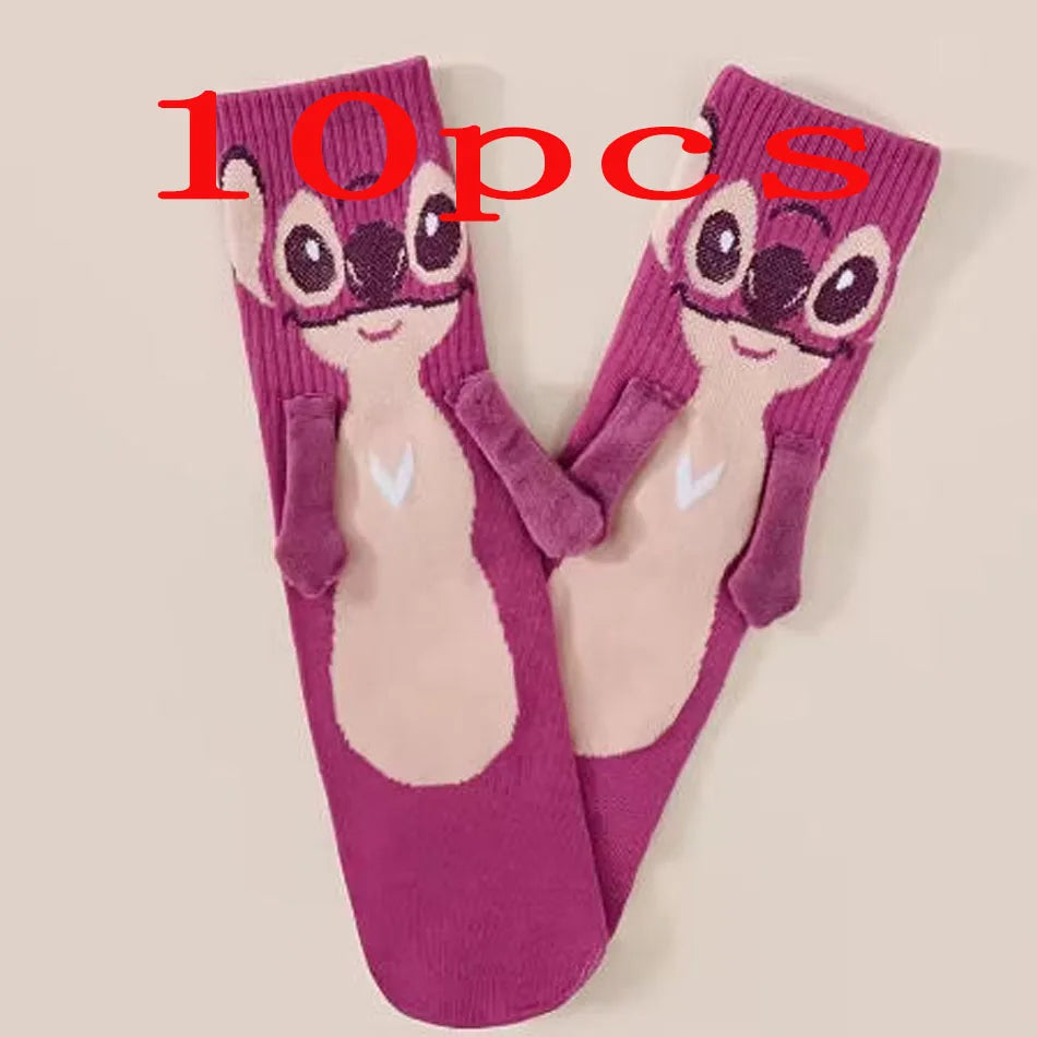 Stitch hand in hand sock sock female Japanese cartoon cartoon tube stack sock cute children Christmas sock gift
