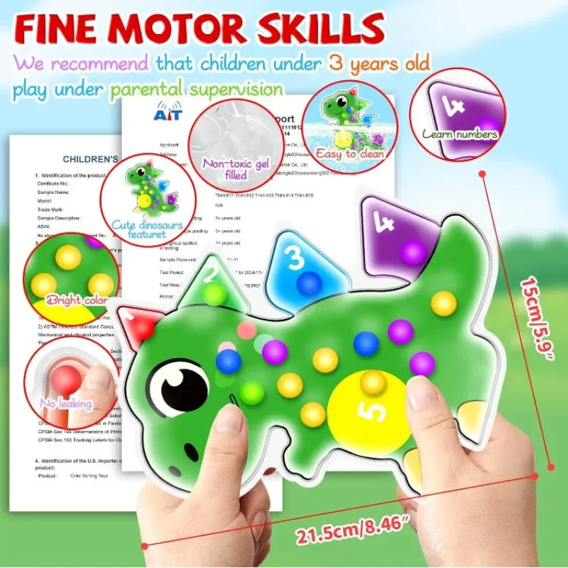 Dinosaur Montessori Sensory Toys for Toddlers Color Sorting Squeeze Fidget Toys Fine Motor Skills Game Easter Gifts for Kids