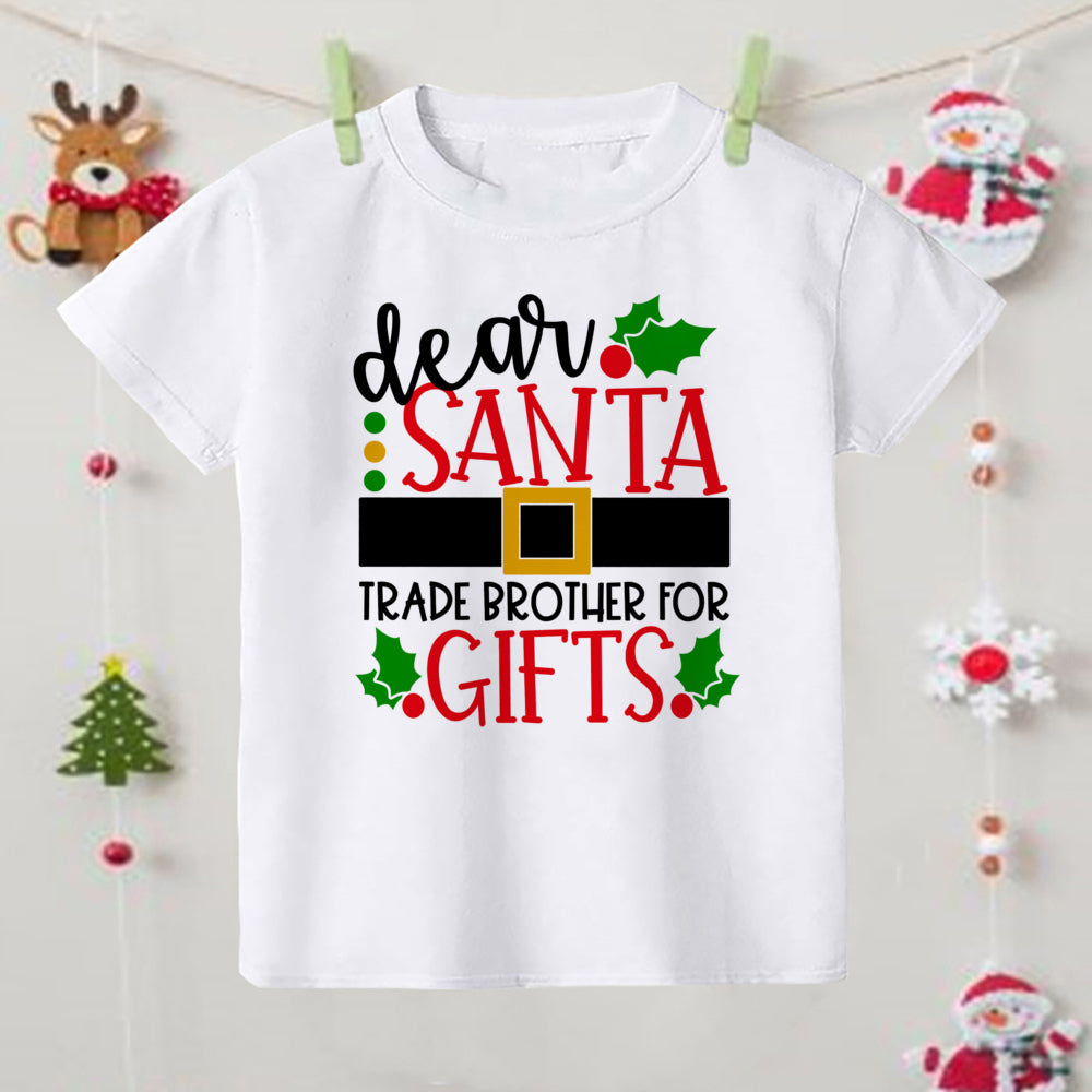 Christmas Children's T-shirt Xmas Party Gift Boys Girls Sibling T Shirt Outfits Clothes Kids T Shirts Cute Short Sleeve Tops Tee