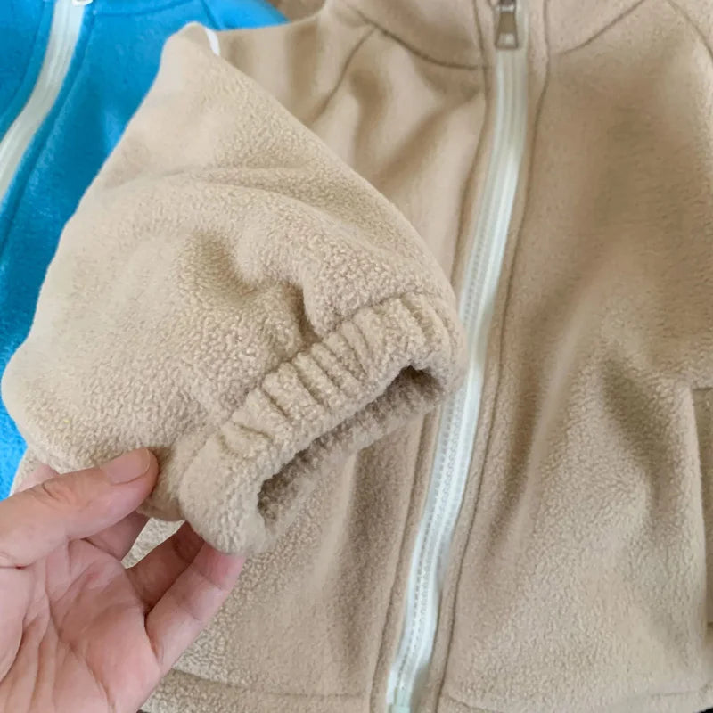 4-10Year Children Outwears Fleece for Winter Autumn Teenager Boy Jackets High Collar Coats Fashion Striped Solid Kid Girl Jacket