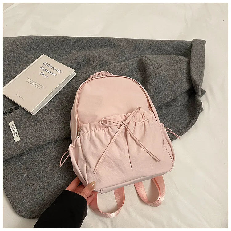 Personalized Embroidered Name Simple Versatile Drawstring Bow Backpack Large Capacity Backpack School Travel For Gifts Backpack