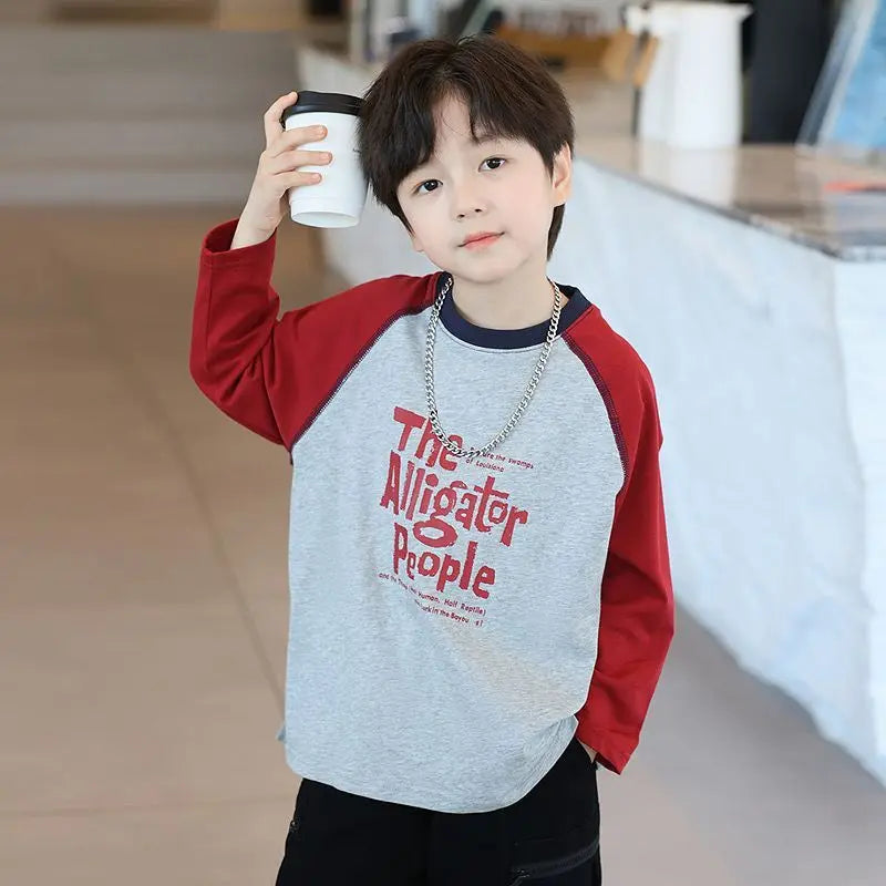 Long Sleeve T Shirt for Kids Graphic Shirts Korean Children's Clothing 2025 8 To 10 Year Old Boy Clothes Boys Cartoon Fashion