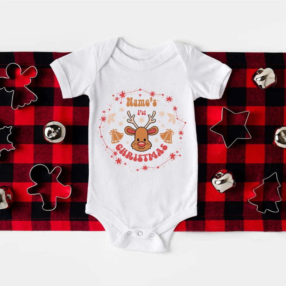 Personalize My 1st Christmas Romper Newborn Bodysuits Xmas Party Gift Boys Girls Short Sleeve Jumpsuit Holiday Xmas Clothes