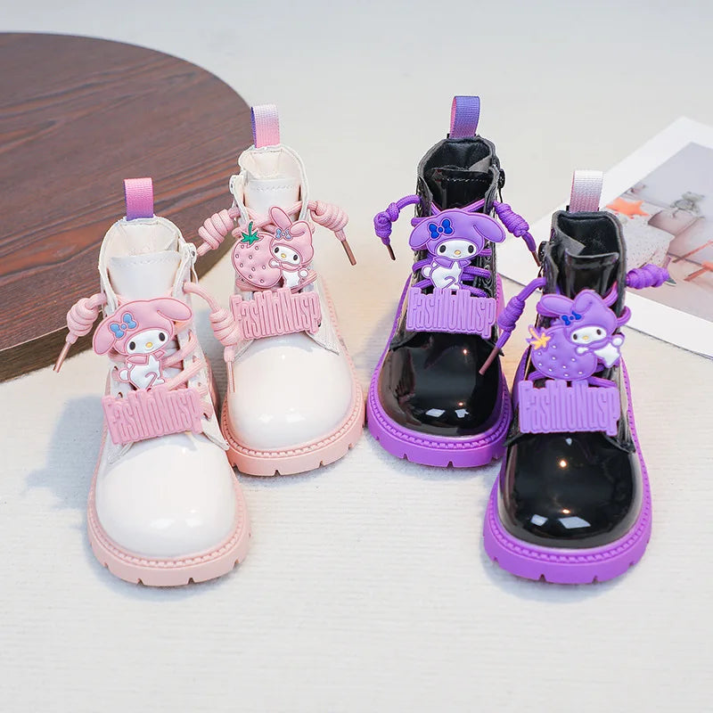 Kids'Casual Boots Ankle Boots PU Leather Cartoon Winter Shoes For Girls Anti-slip Thick Bottom Warm White Black Shoes Size 28-37