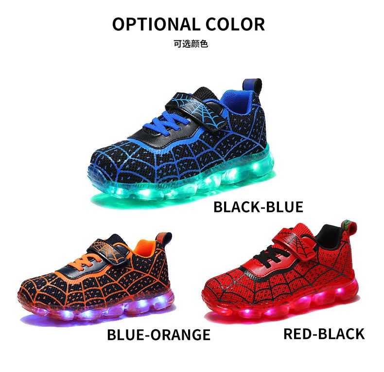 Disney Children Luminous PU Leather Red Shoes For Boys Girls LED Lighted Soft Baby Kids Sneakers Infant Tennis Size 25-35