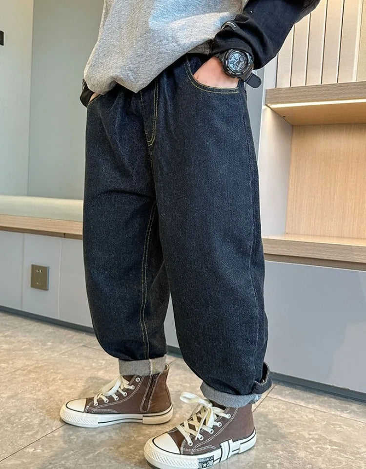 2025 New Boys' Denim Jeans 2025 Trendy Tween Boys Casual Long Pants Boys' Relaxed Fit Jeans Hot Sale