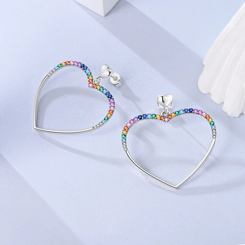 925 Sterling Silver Pave U Shape Heart Eardrop Earrings Hoop Earrings For Women Wedding Engagement For Girlfriend Birthday Gift