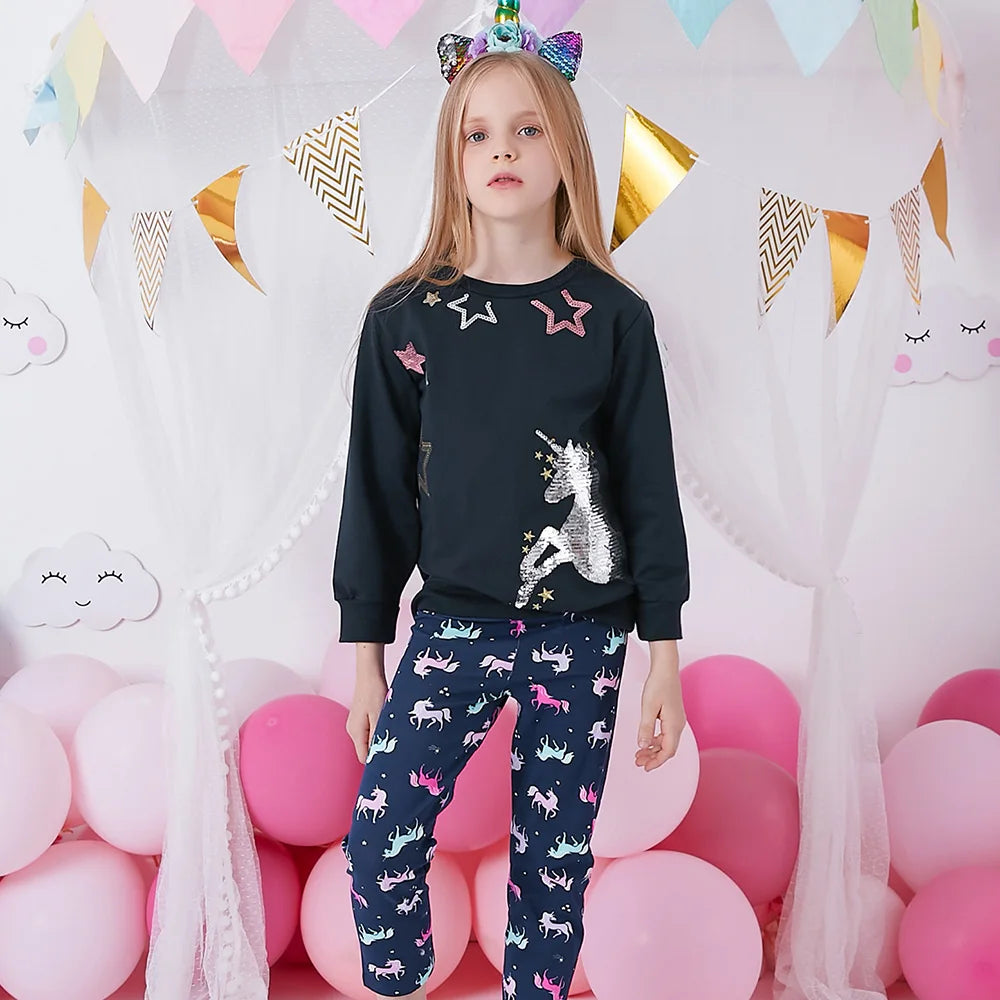 VIKITA Girls Unicorn Leggings Kids Cotton Casual Sports Trousers Tights Pants for Girls Cartoon Skinny Leggings Girl's Pants