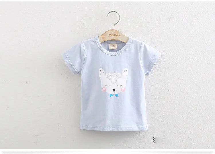 2025 Summer 2 3 4 6 8 10 Years Children Cotton Cartoon Star Bird Cat Rabbit Animal Print Short-Sleeve T-Shirt For Kids Baby Girl