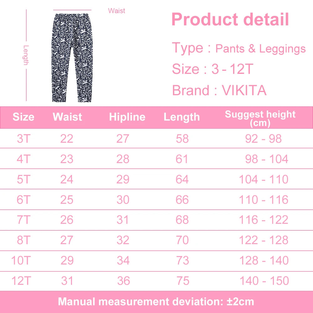 VIKITA Girls Leggings for Kids Unicorn Cartoon Print Cotton Casual Floral Pencil Pants Toddlers Teenage Skinny Cute Trousers