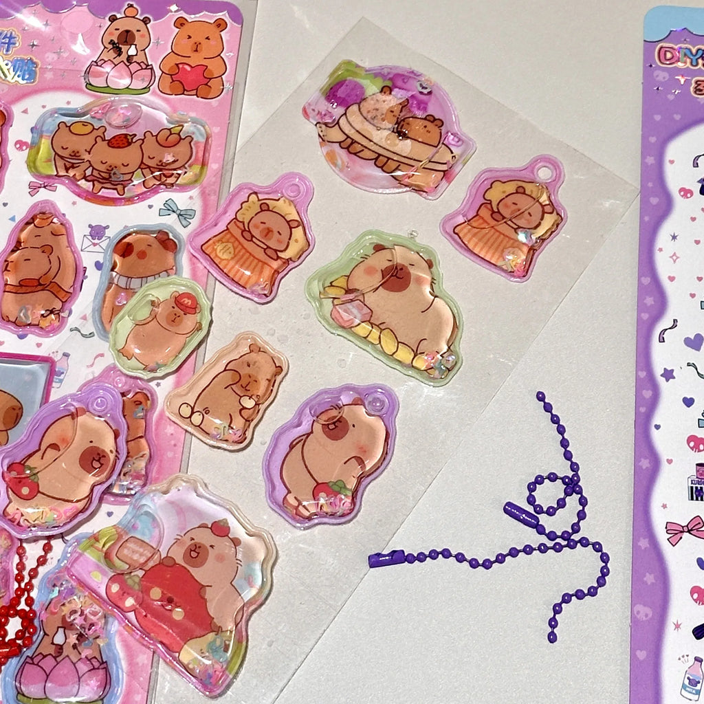 Kawaii Capylara 3D Stickers Scrapbooking Diy Three-dimensional Shake Crystal Sticker Cute Stationery Diary School Prizes Gift ﻿