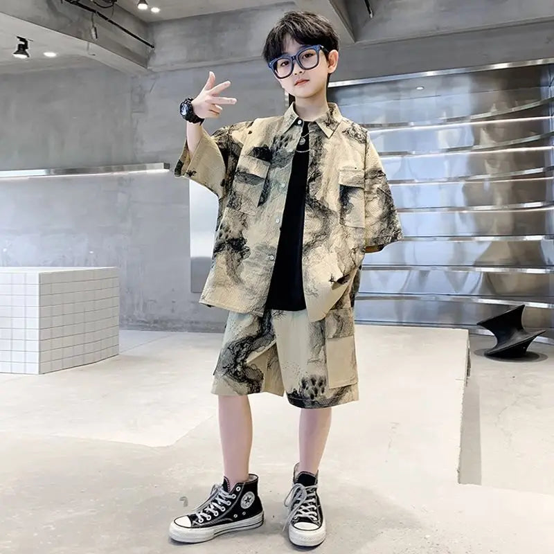 2025 Summer Boys Shirt Set Outfit | Casual Top & Bottom for 3-4 Years Old Kids | Size 7/8/10/14 Kids Clothing