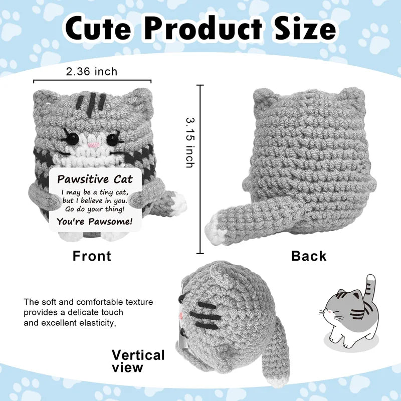 Handicrafts Positive Crochet Cat Mini Animal Emotional Cheer Up Support Gift,Funny Crochet Mini Handmade Cat Teen Festival Gift