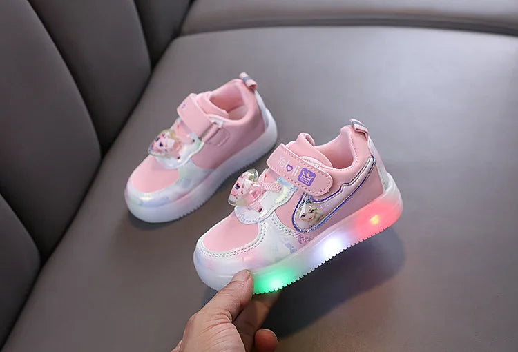 Disney Kids Girls Shoes Children Sneakers Girls Elsa Frozen Princess Casual Sport Student Shoes LED Lights Shoes Size 21-30
