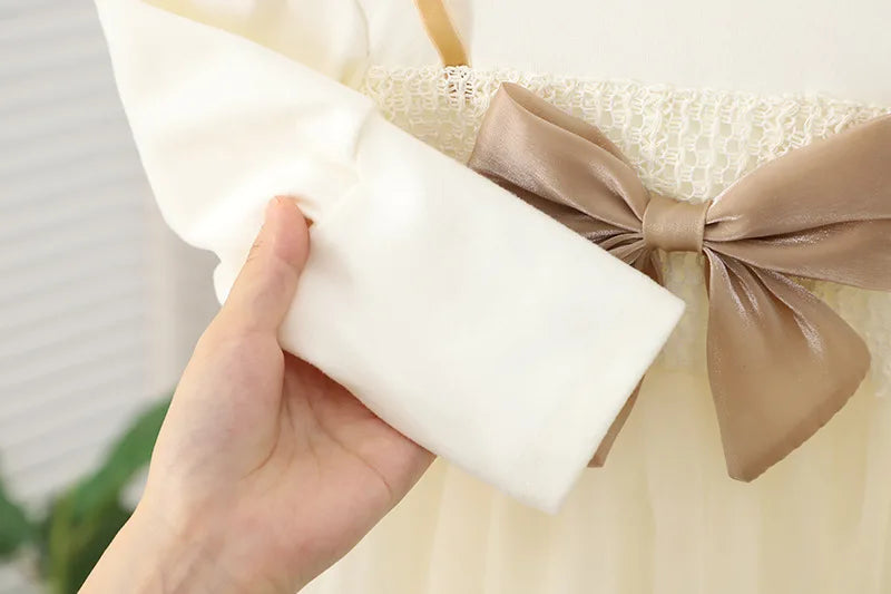 Autumn New Sweet Bow Baby Girl Dress, Princess Style Children'S Clothing Suitable For Babies Aged 9 Months To 3 Years Old