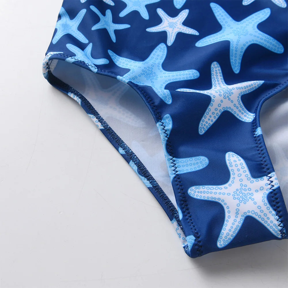 VIKITA Girls Swimwear One Piece Teens Seastar Print High Quality Beachwear for Kids Girls Camisole Swimsuit 4 To 10 Years Old