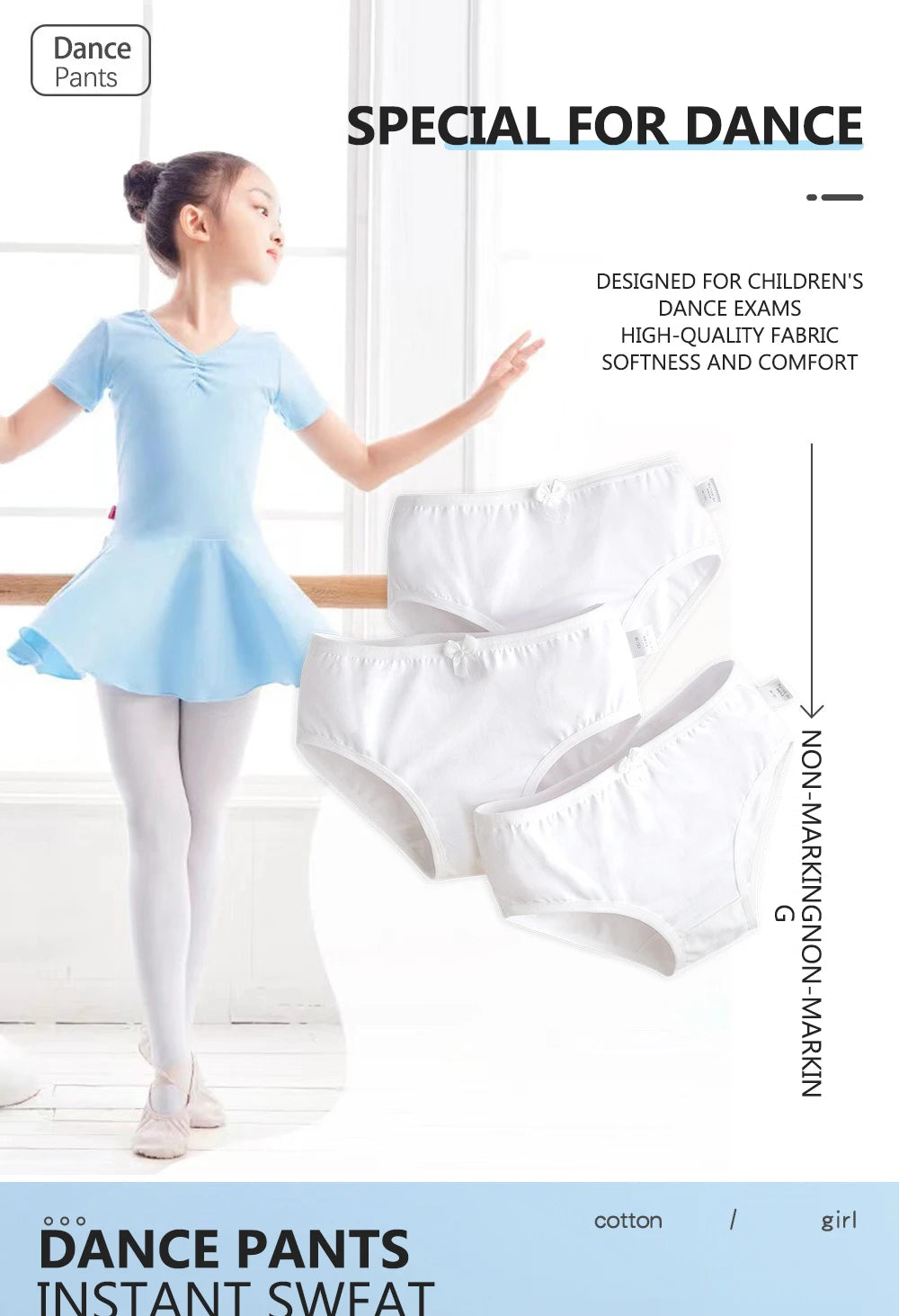 Kids Cotton Pure White Teenage Girl Panties Little Girl Dance Underwear High School Student Underpants Daily Young Girl Briefs