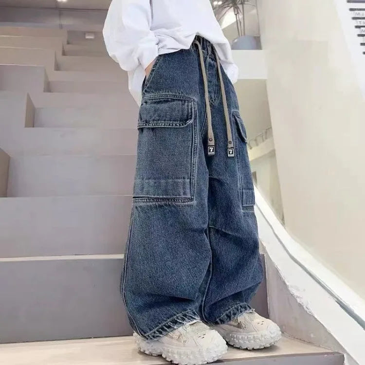 Boys Workwear Jeans Thin Spring 2025 New Style Casual Cargo Pants for Kids 3-8 Years Old