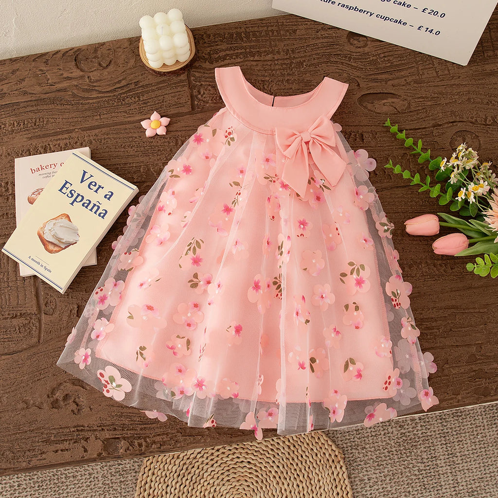 Summer New Floral Chiffon Baby Girl Princess Dress, Sweet Bow Children'S Sleeveless Clothes For Babies Aged 3 Months To 3 Years