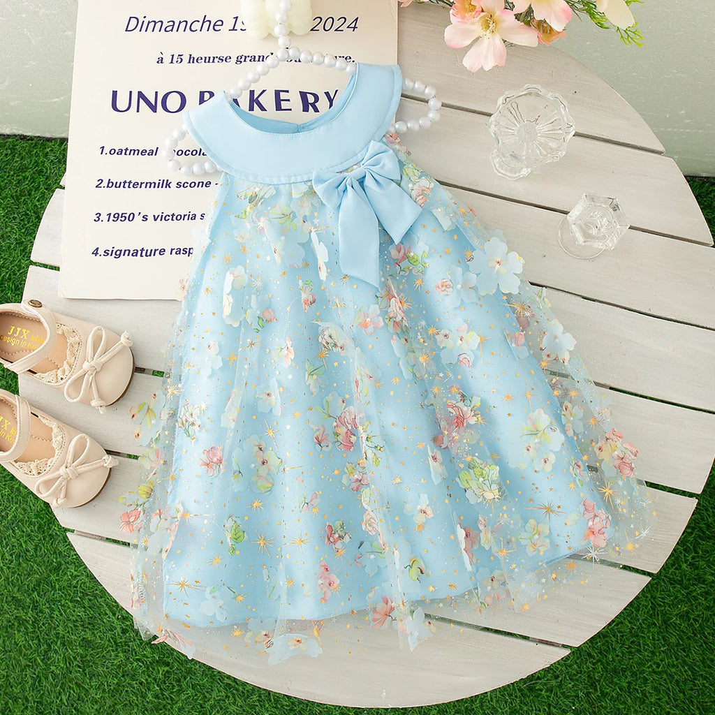 Summer New Princess Style Baby Girl Dress, Floral Chiffon Children'S Sleeveless Clothes For Birthday Parties (0-3 Years Old)