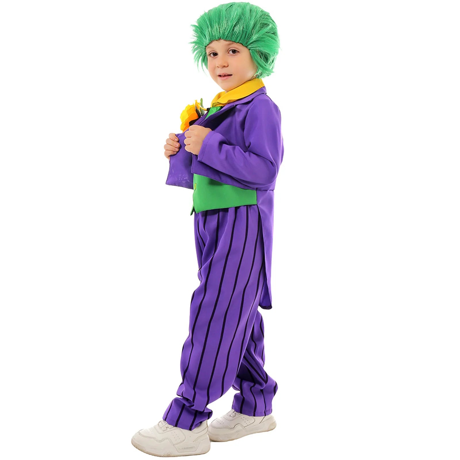Halloween Joker Costume Green Wig Coat Bow Tie Pants Corsage For Child Toddler Boys Joker Comic Cosplay Party Outfits