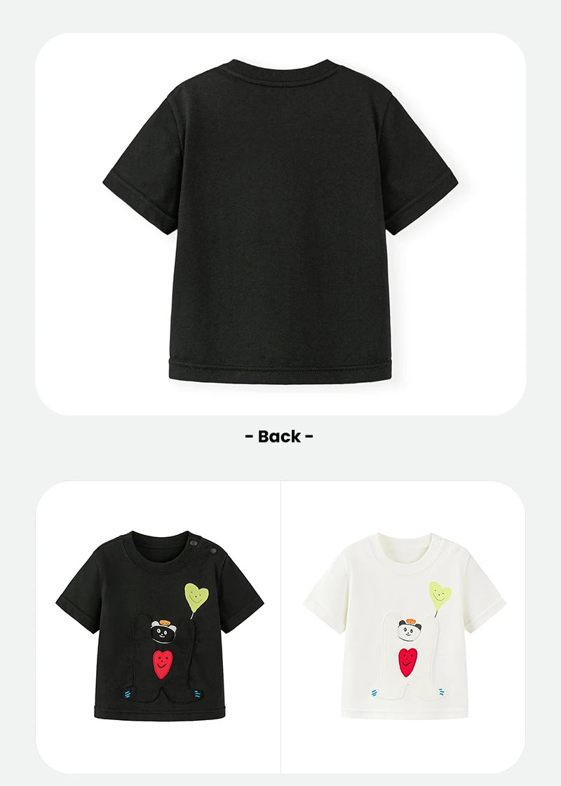 Mini Bala Boys And Girls Kids Short Sleeve T-Shirt 2025 New Spring White Black Baby Pure Cotton Top for Daily Life Casual