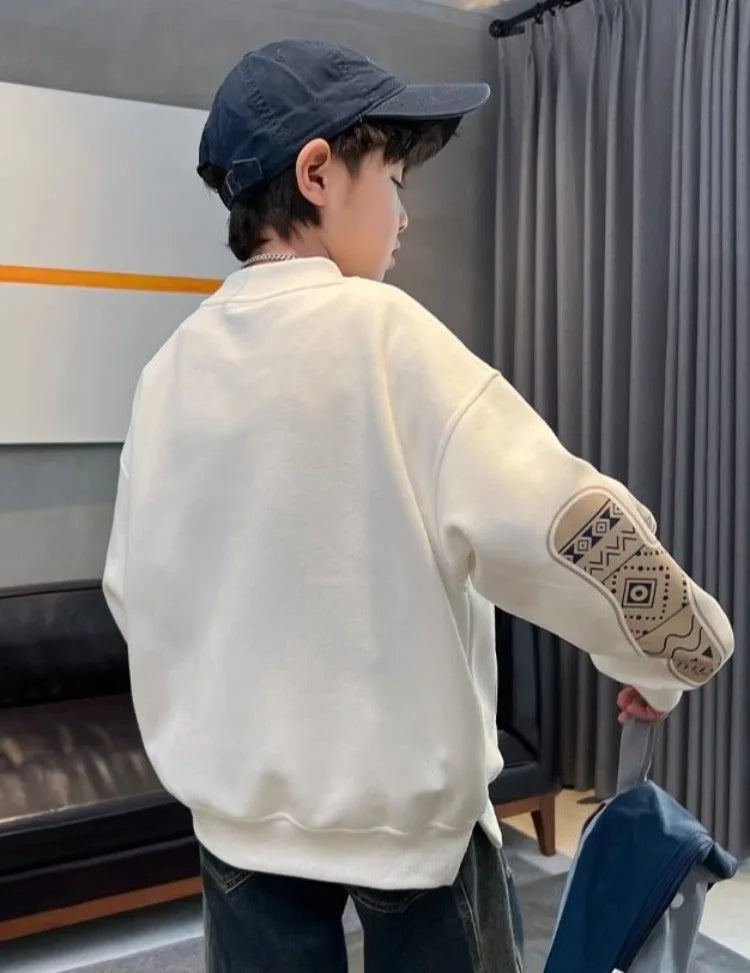 Boys' Medium-Large 2025 New Spring/Autumn Trendy No Hood Layering Top Sweatshirt