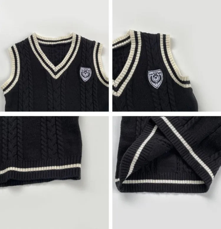 Boys' Knit Vest 2025 Spring Autumn New Preppy Style Kids' Outerwear Trendy Baby Boy Vest for School Casual Wear