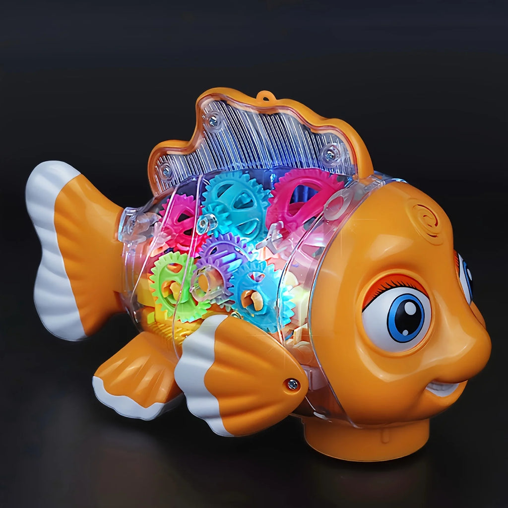 Transparent Electric Gear Gold Fish Toddler Toys with Music & Lights Bump & Go Educational STEM Toys for Babies Tummy Time Gifts