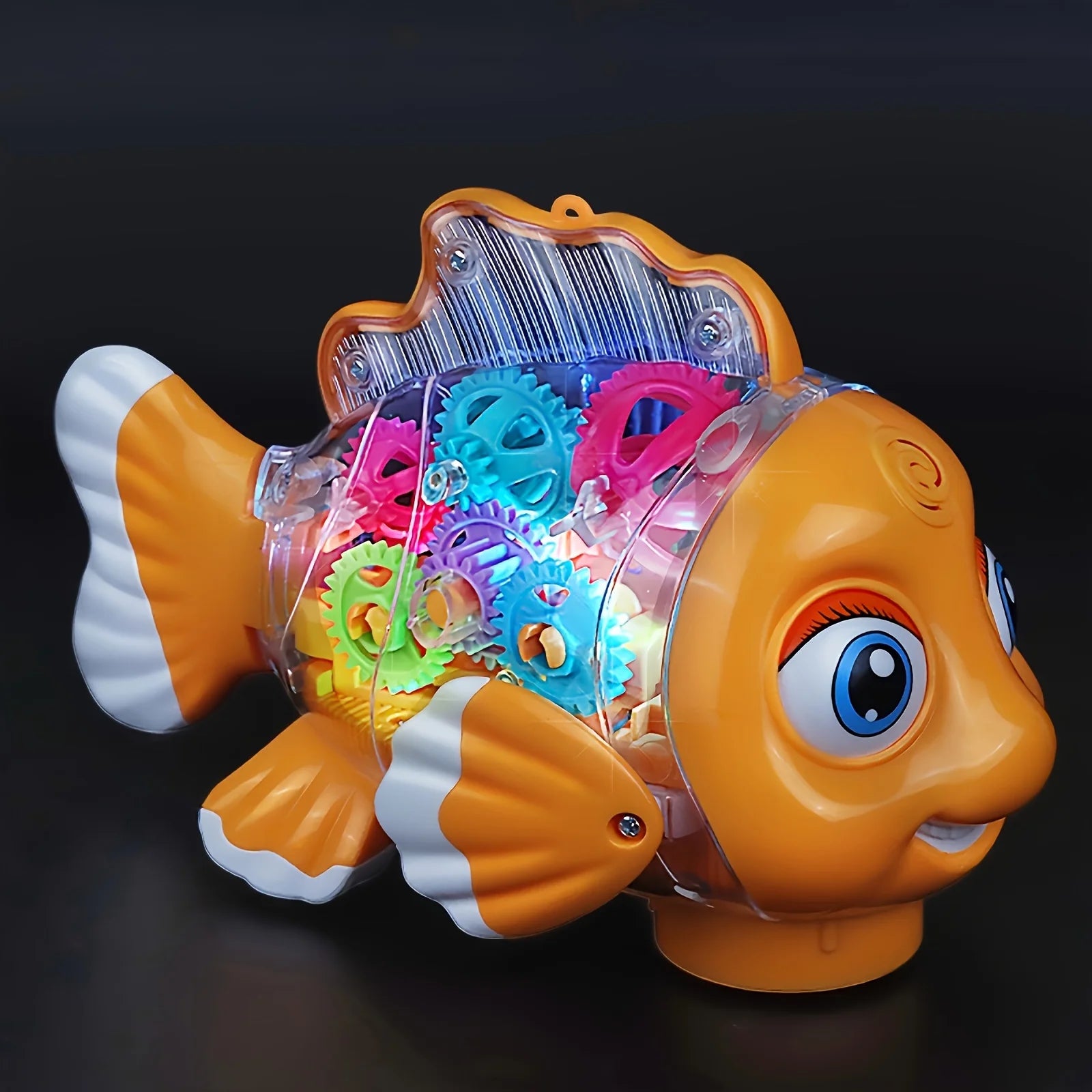 Transparent Electric Gear Gold Fish Toddler Toys with Music & Lights Bump & Go Educational STEM Toys for Babies Tummy Time Gifts