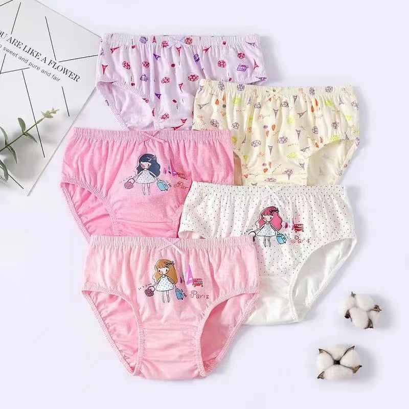 5/10 Pieces Cotton Girls Triangle Panties Cute Characters Pattern Children's Underwear Daily Wear Comfortable Schoolgirl Briefs