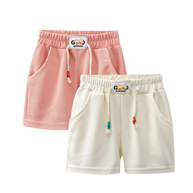 2pcs Summer Kids Shorts Boys Girls Solid Color Short Baby Solid Color Casual Pant Children Short Pant Sport Clothing Outwear