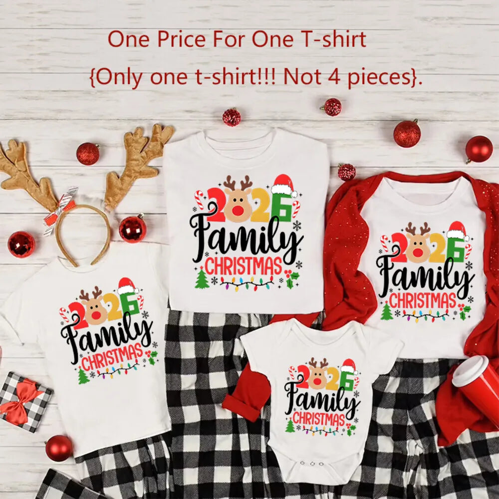 2026 Family Christmas Matching Clothes Xmas Party Gift  Set Father Mother Boys Girls Family T-shirt Outfits Baby Romper