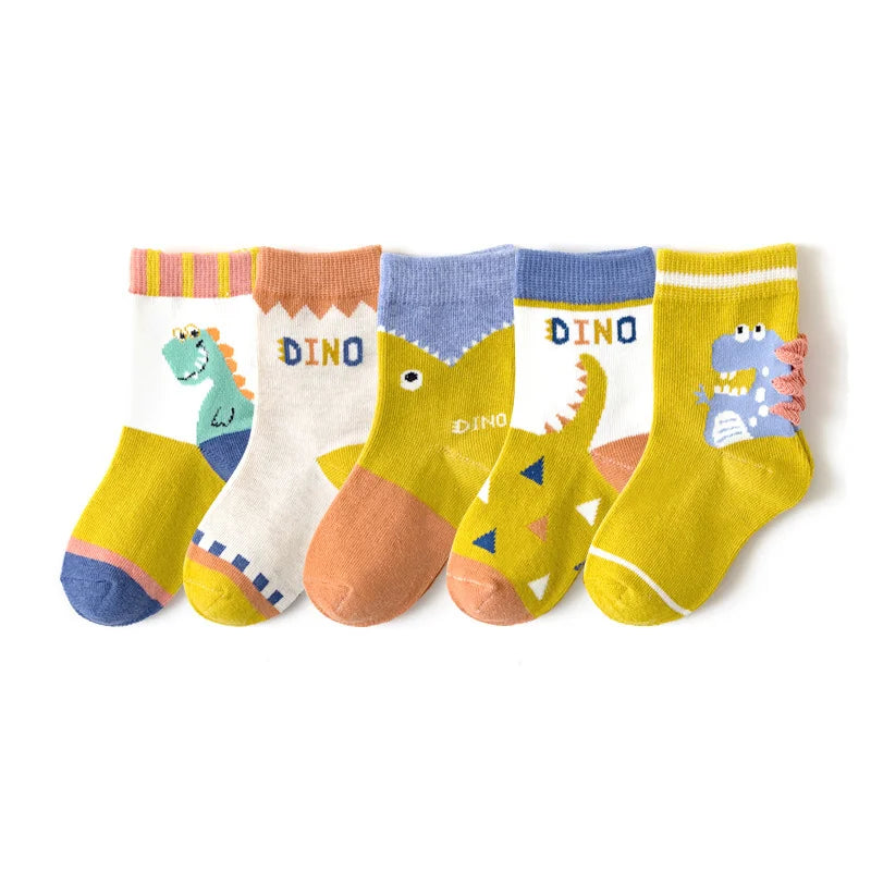 5/10 pairs Kids Casual Socks Sets for Boys 2025 New Cartoon Dinosaur Print Children Ankle Short Breathable Cotton Toddler Sock