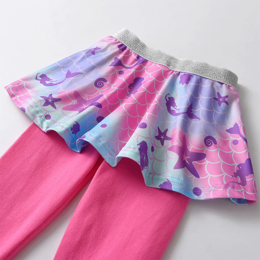 VIKITA Girls Pink Leggings Kids Fake 2 PCS Pants with Skirts Children Skinny Elastic Pencil Pants Children Slim Bottoms Pants