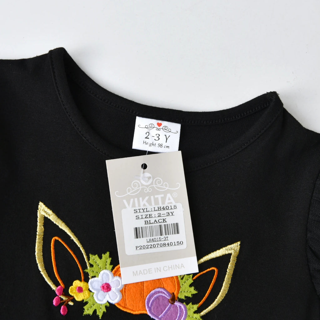 VIKITA Dress for Kids Girl Pumpkin Witches Bats Layered Mesh Tulle Princess Dress Children Cosplay Festival Halloween Costumes