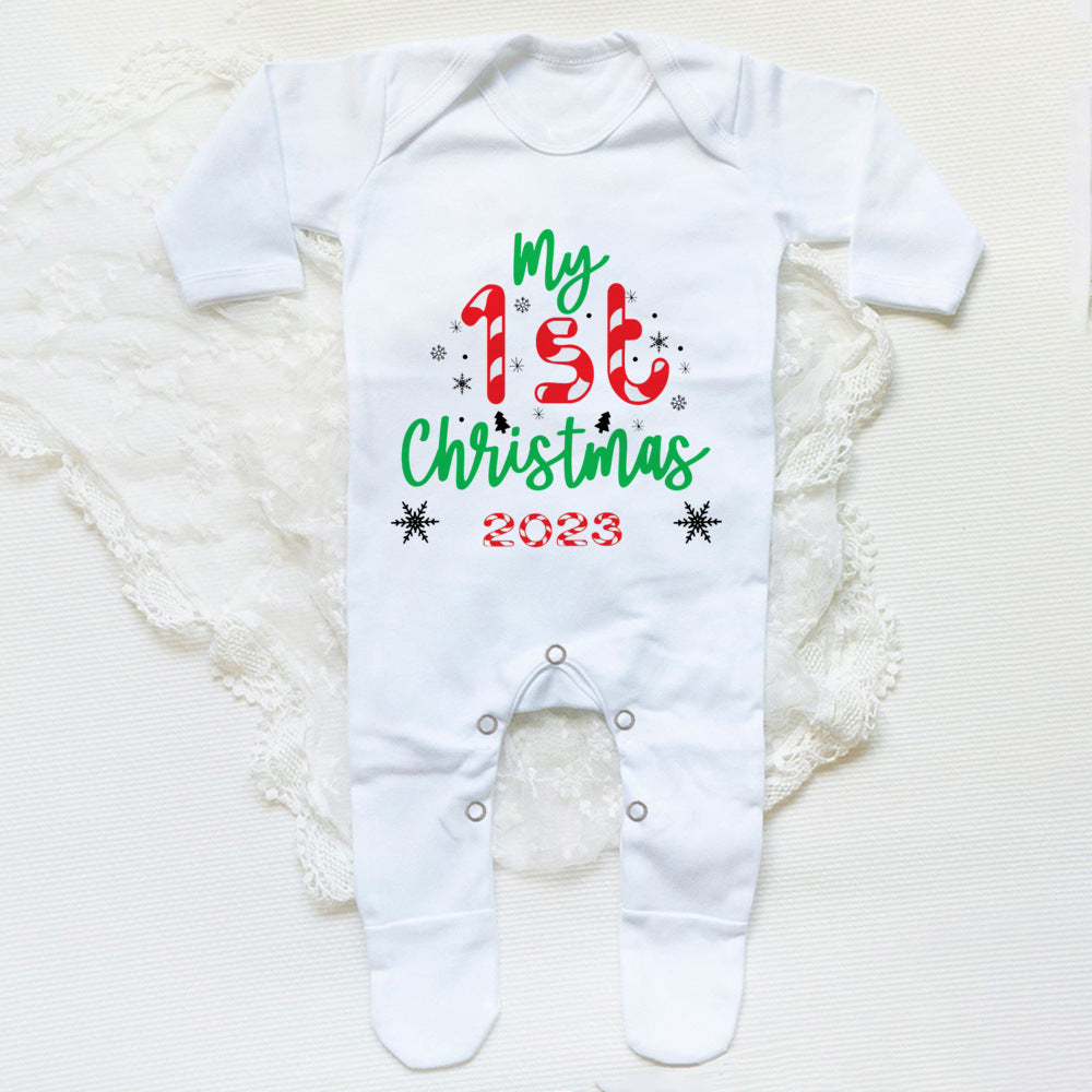 1st Christmas Babygrow Sleepsuit Boys Girls Cute Clothes Baby First Christmas Gift Toddler Xmas Sleepsuit Baby White Bodysuit