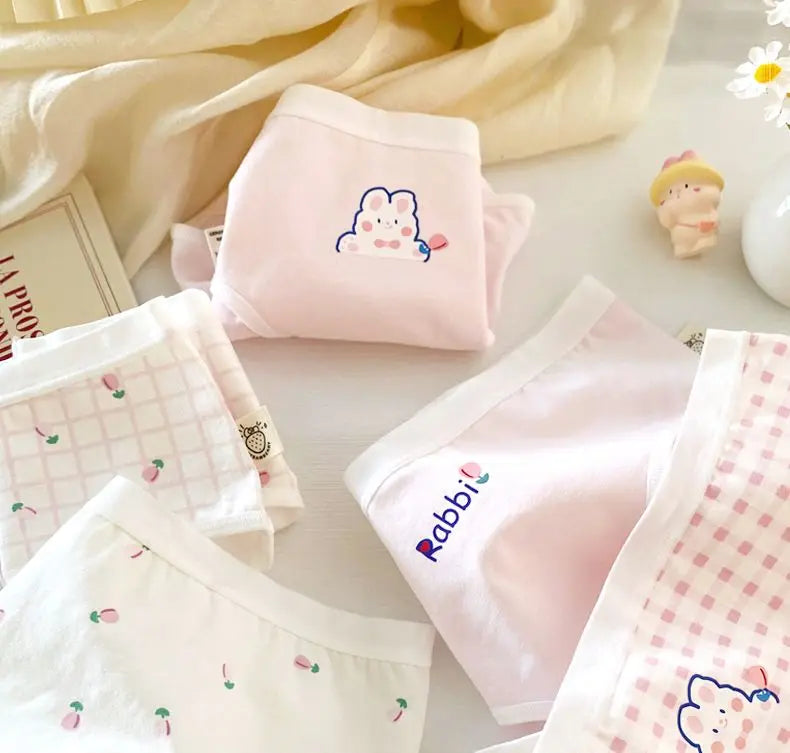 5PCS Kid Cotton Cartoon Antibacterial Panties Girls Thin Breathable Soft Briefs 3+y Young Child Underwears Toddler Cute Knickers