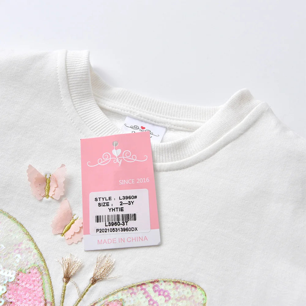 VIKITA Girls Cotton Casual Sports Sweatshirt Kids Butterfly Sequined Appliqued Flare Sleeve Cartoon Outerwear Children Clothing