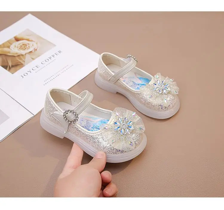Disney Children's High Heel Princess Elsa Party LED Light Shoes Summer Girls Sandals Baby Girls' Crystal Blue Pink Shoes 23-34