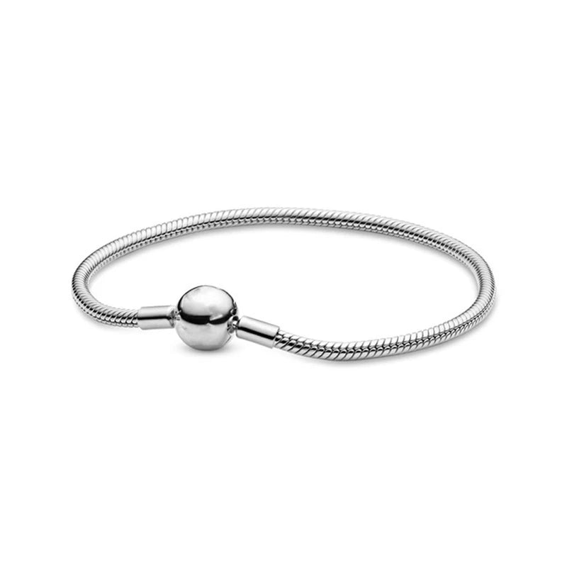 New 925Silver original 17-21CM Pearl Heart-Shaped Hard Ring Square Buckle Round Bracelet Fit for DIY Mini Birthday Jewelry Gifts