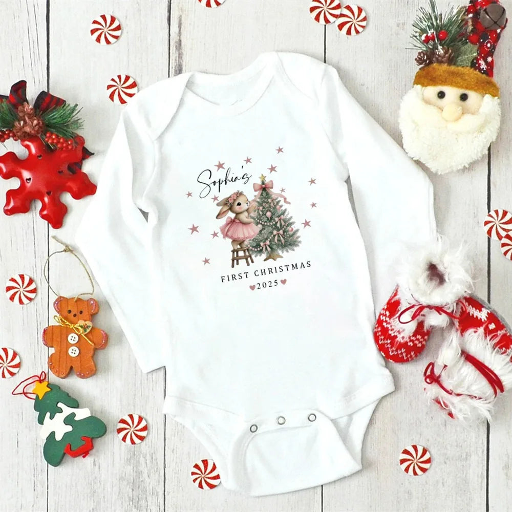 Personalised First Christmas Baby Rompers Newborn Baby Girls Boy Long Sleeve Winter Romper My First Xmas Jumpsuit Outfit