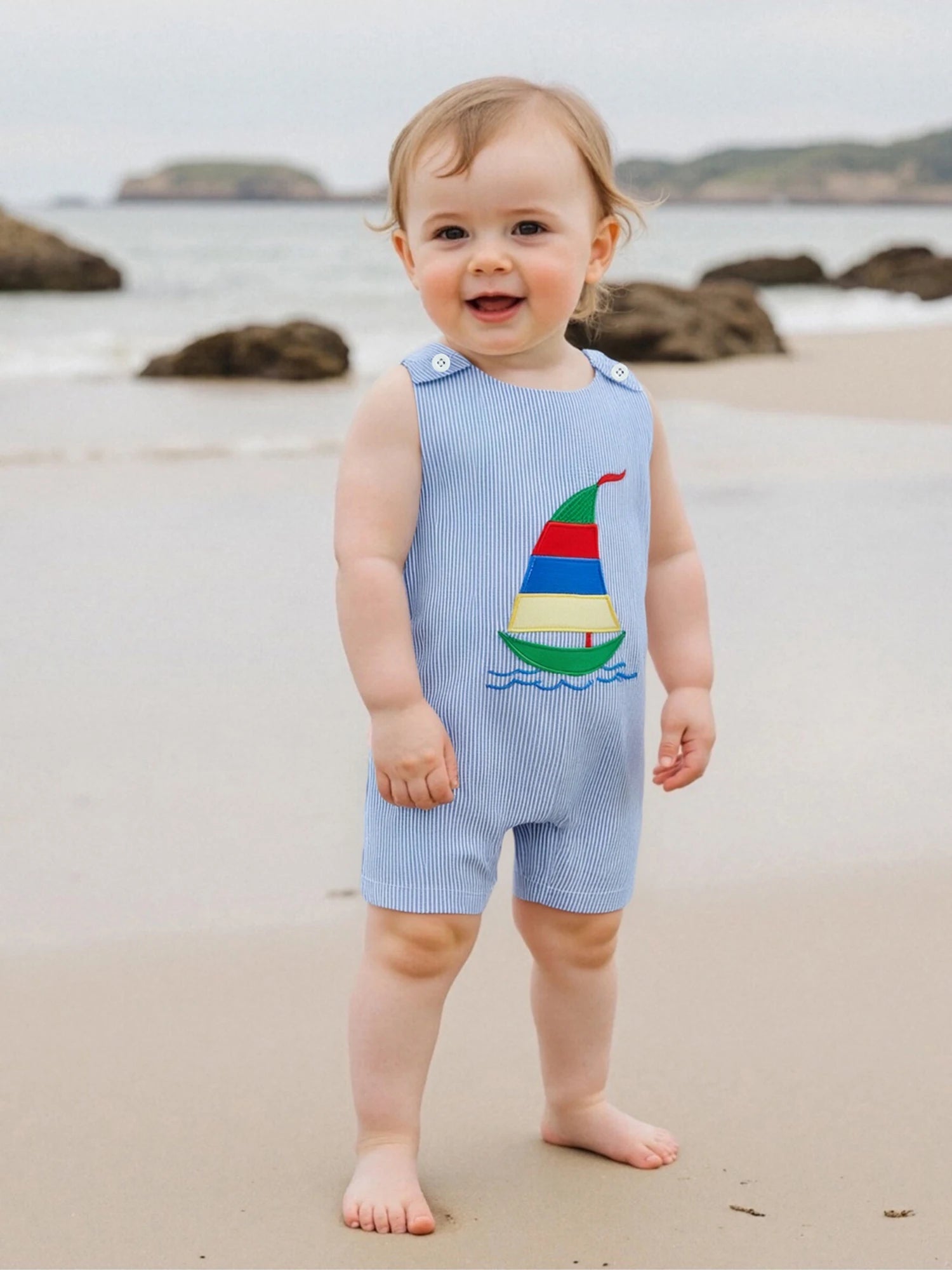 Toddler Boy Nautical Striped Romper with Anchor Embroidery Adorable Sleeveless Jumpsuit Beachwear for Summer Fun
