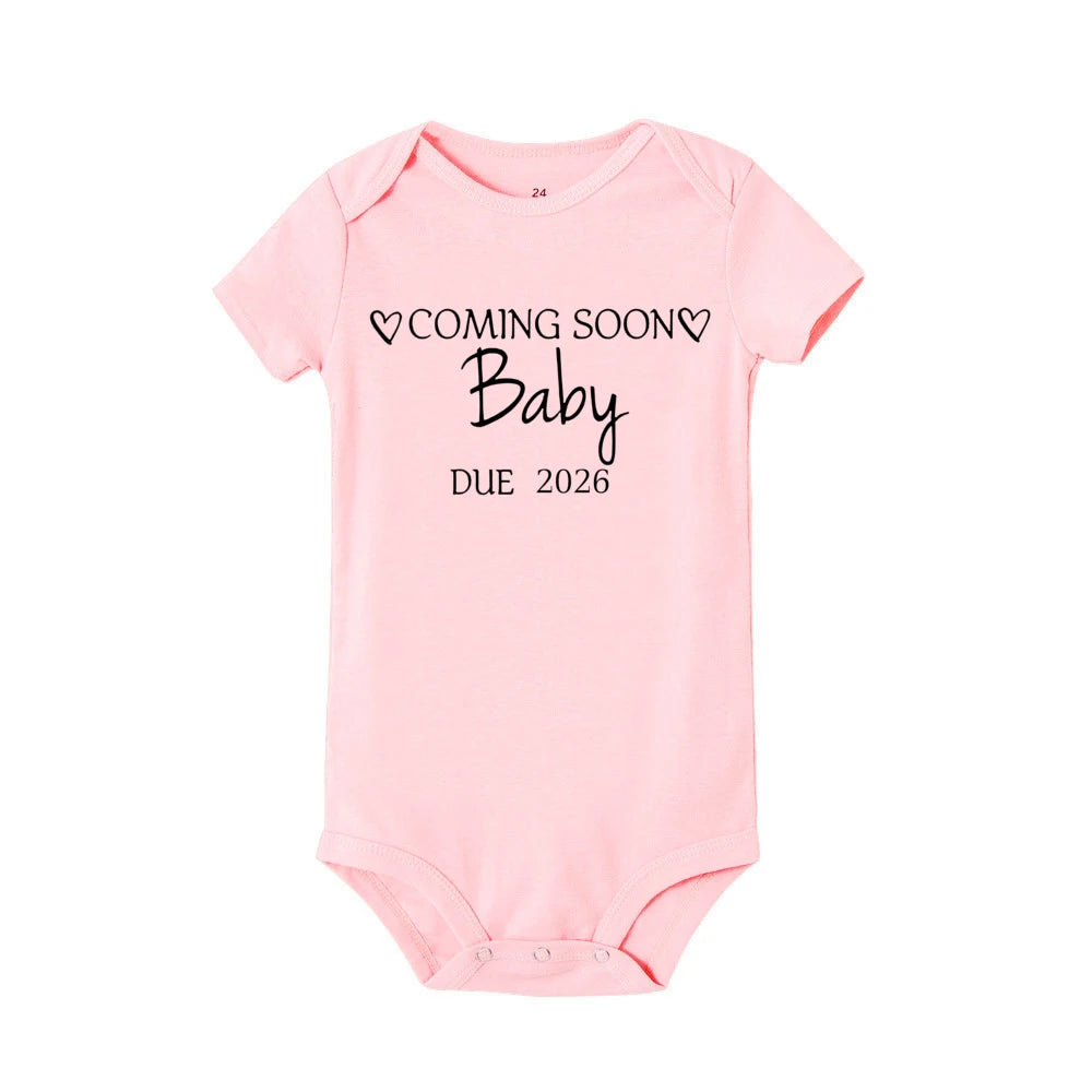 Baby Announcement Coming Soon 2026 Newborn Romper Summer Boys Girls Bodysuit Body Pregnancy Reveal Clothes Infant Jumpsuit