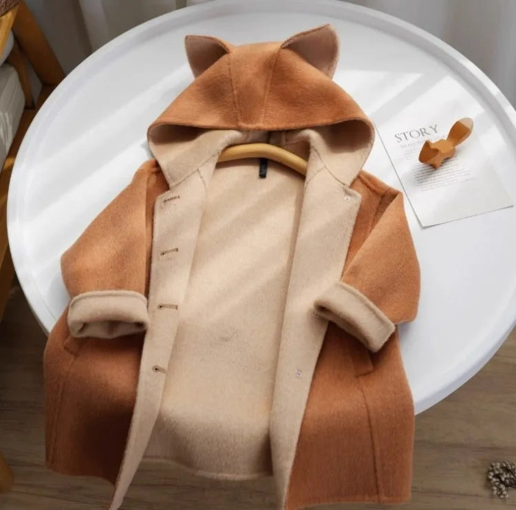 2025 Autumn New Kids Cartoon Cute Fox Wool Coat Thickened Warm Winter Outerwear for Boys Girls Toddler To Teen