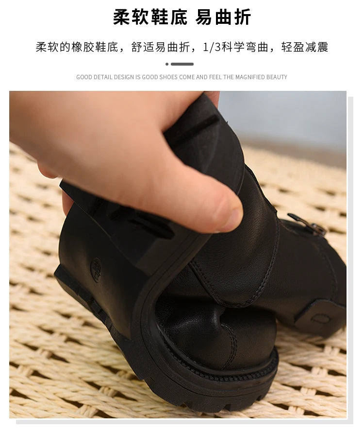 Girls' short boots, genuine leather, children's cotton boots, soft soled leather boots, children's shoes, 2025 autumn and winter