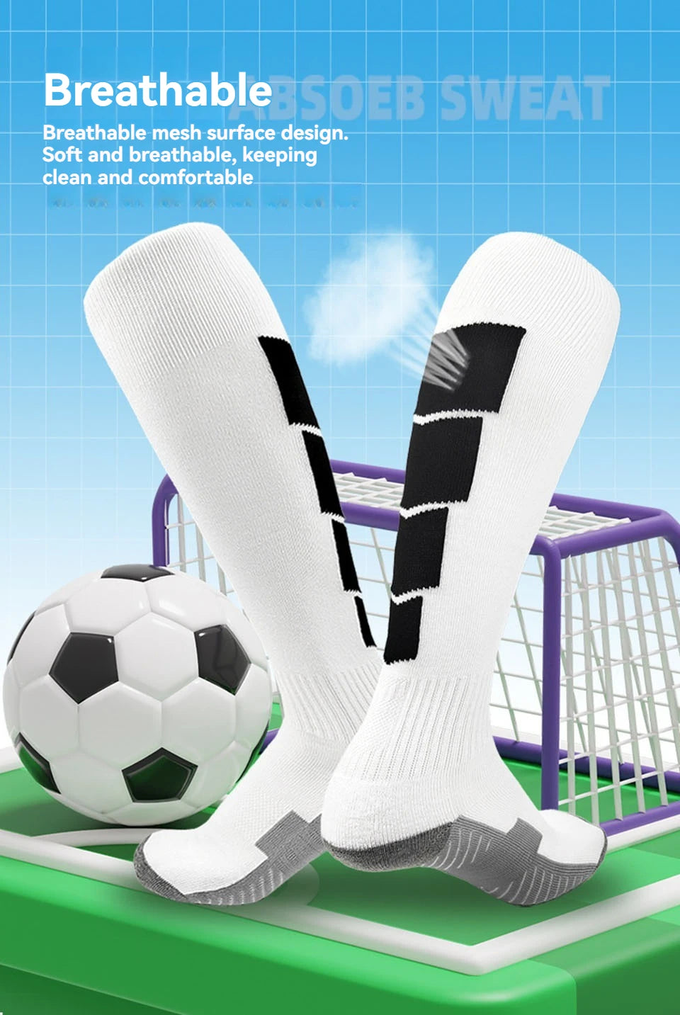 Loogdeel 1 Pair Soccer Socks, Sport Knee High Socks Calf Compression Athletic Socks for Kids Adults Running&Training Football