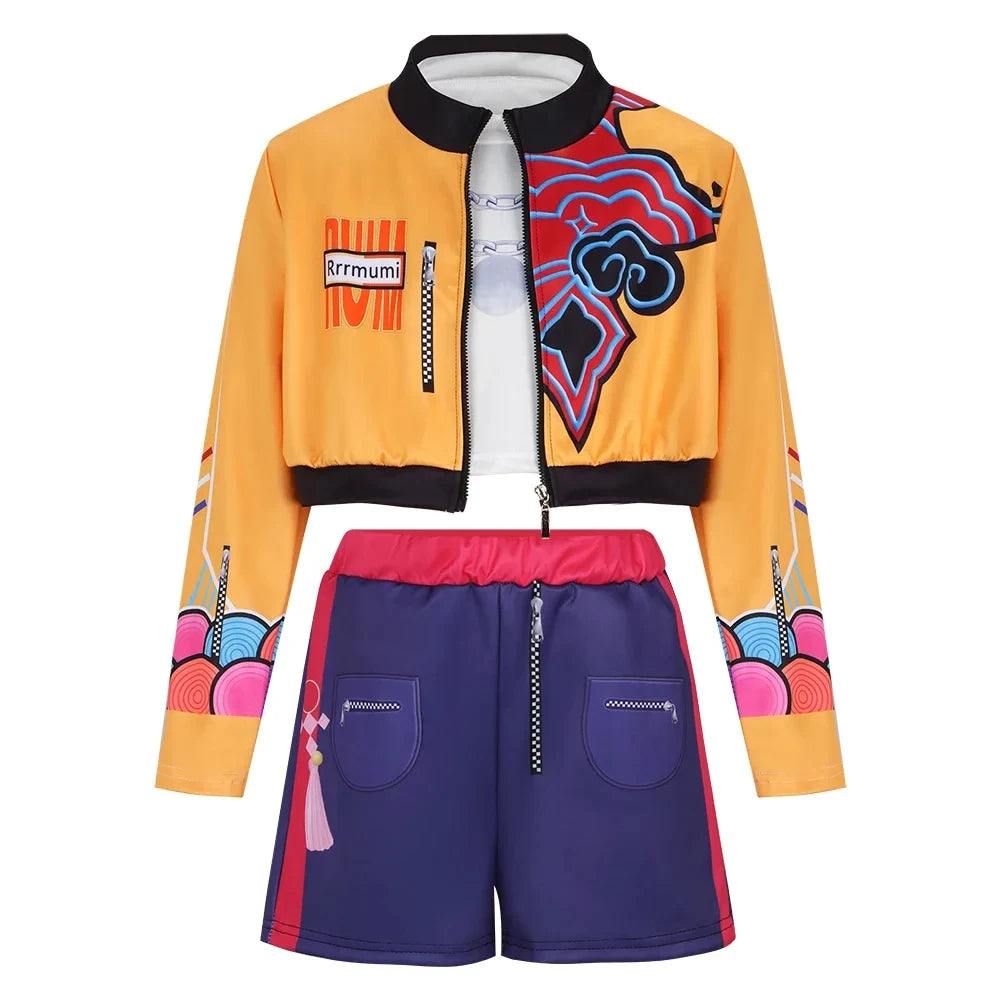 Kids Kpop Demon Hunters Rumi Zoey Mira Cosplay Huntrix Costume For Girls Clothes Group Idol Roleplay Halloween Carnival Suit